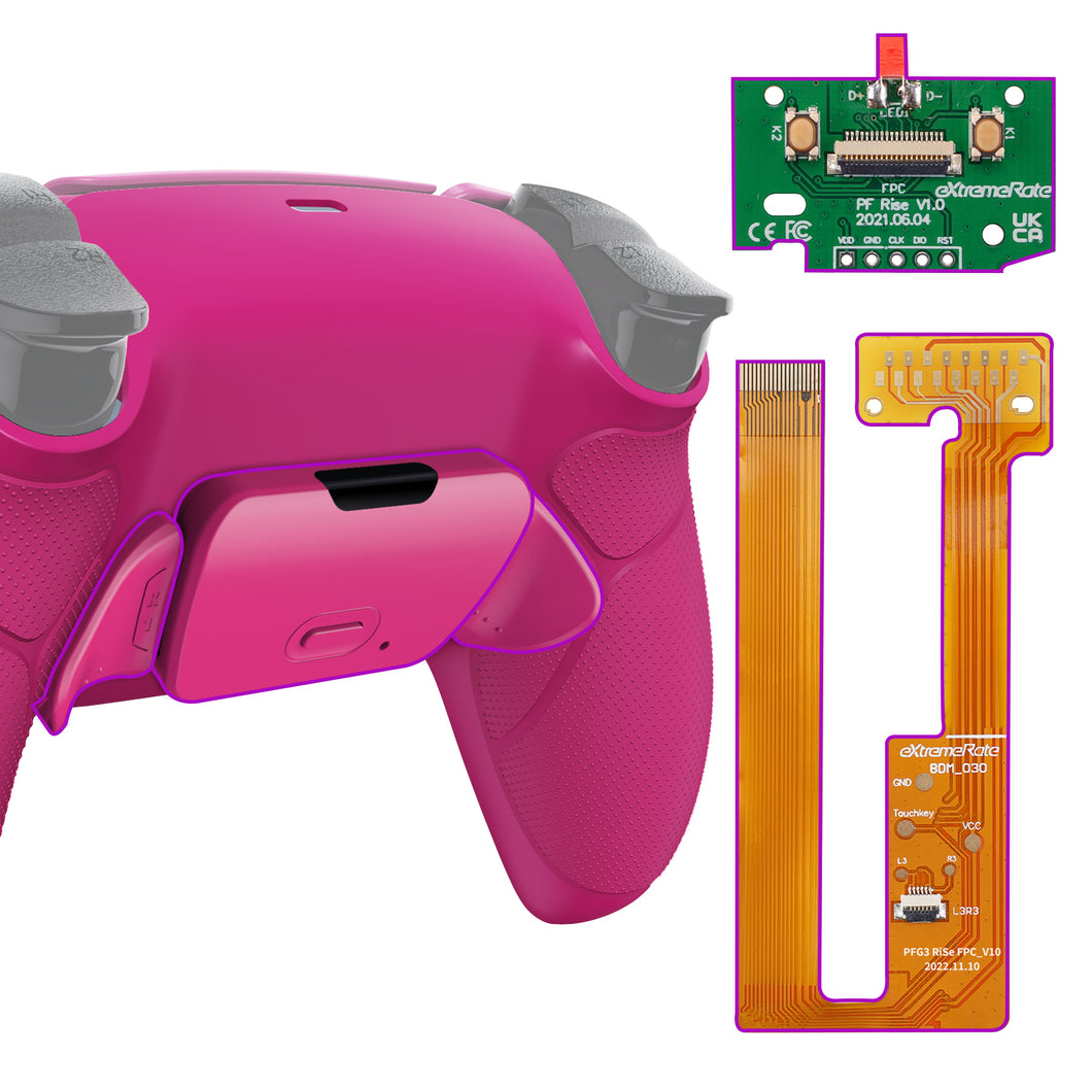 Nova Pink Rubberized Grip Programble Rise 2.0 Remap Kit With Upgrade Board + Redesigned Back Shell + Back Buttons Compatible With PS5 Controller BDM-030 - XPFU6009G3