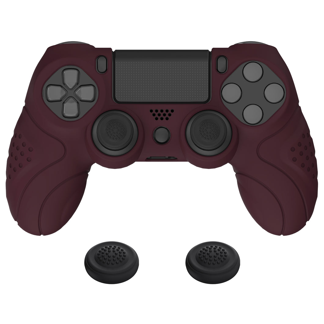 Guardian Edition Wine Red Ergonomic Soft Anti-Slip Controller Silicone Case Cover With Black Joystick Caps Compatible With PS4 Slim PS4 Pro Controller - P4CC0066