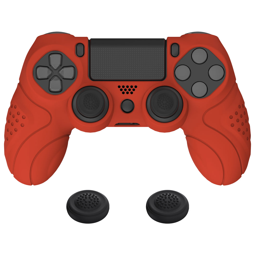 Guardian Edition Passion Red Ergonomic Soft Anti-Slip Controller Silicone Case Cover With Black Joystick Caps Compatible With PS4 Slim PS4 Pro Controller - P4CC0067