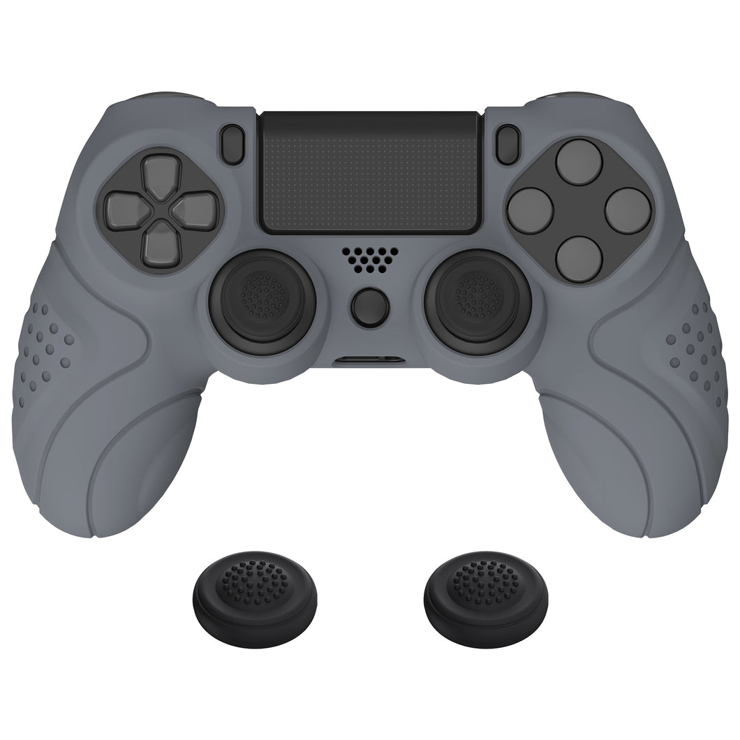 Guardian Edition Gray Ergonomic Soft Anti-Slip Controller Silicone Case Cover With Black Joystick Caps Compatible With PS4 Slim PS4 Pro Controller - P4CC0068
