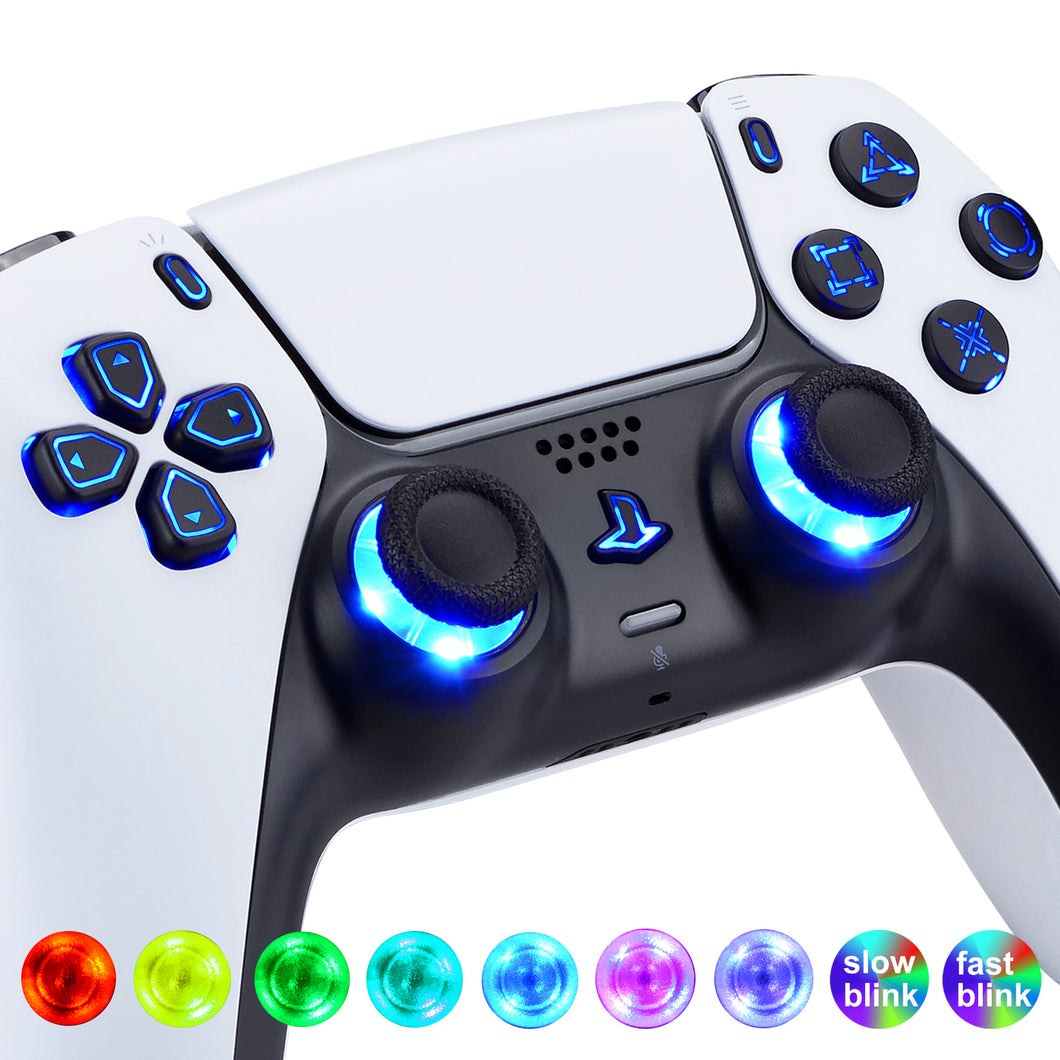 Multi-colors ILLuminated D-pad Thumbsticks Share Option Home Face Buttons, Matte UV Black Classical Symbols Buttons 7 Colors 9 Modes Touch Control DTF LED Kit Compatible With PS5 Controller BDM-010 & BDM-020 - PFLED02G2
