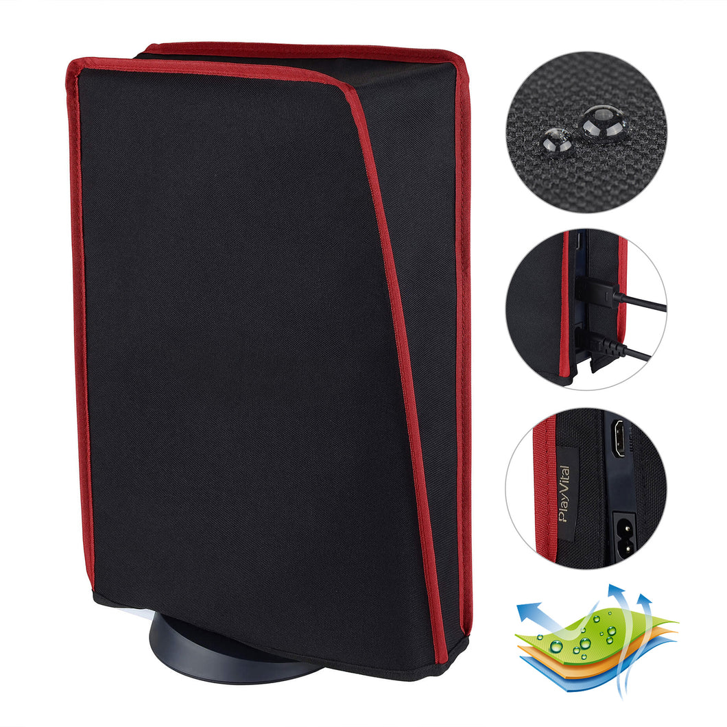 Black & Red Trim Nylon Dust Cover,Soft Neat Lining Dust Guard, Anti Scratch Waterproof Cover Sleeve Compatible With PS5 Console Digital Edition & Regular Edition - PFPJ011