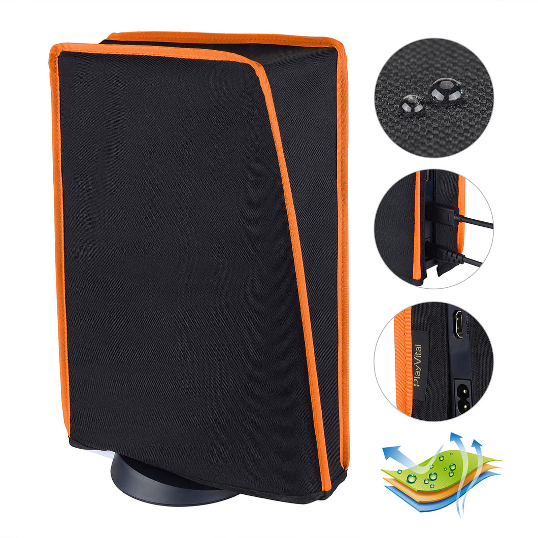 Black & Orange Trim Nylon Dust Cover,Soft Neat Lining Dust Guard, Anti Scratch Waterproof Cover Sleeve Compatible With PS5 Console Digital Edition & Regular Edition - PFPJ013