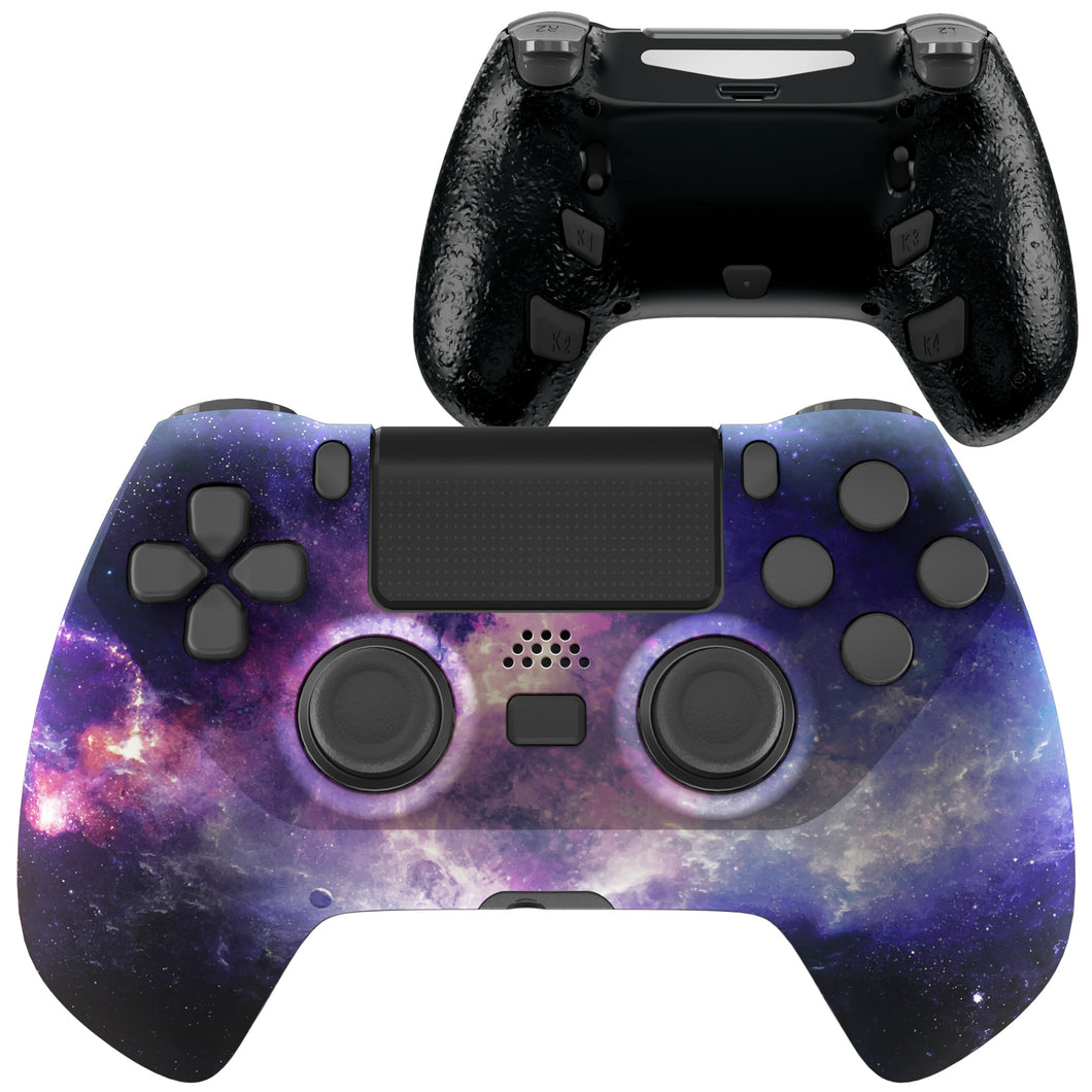 Purple Galaxy Decade Tournament Controller(DTC) Upgrade Kit With Upgrade Board & Ergonmic Shell & Back Buttons & Trigger Stops Compatible With PS4 Controller JDM-040/050/055-P4MG008