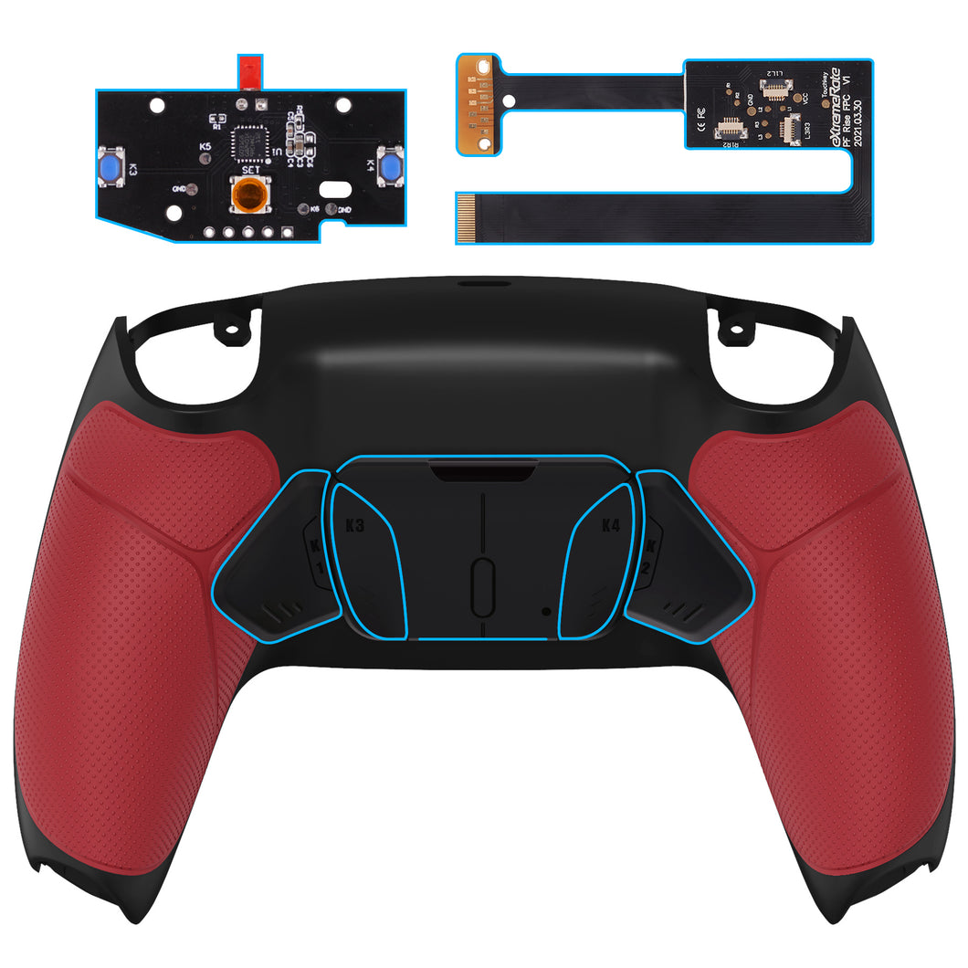 Red Rubberized Grip Remappable Rise4 Remap Kit With Upgrade Board + Redesigned Back Shell + 4 Back Buttons Compatible With PS5 Controller BDM-010 & BDM-020 - YPFU6005