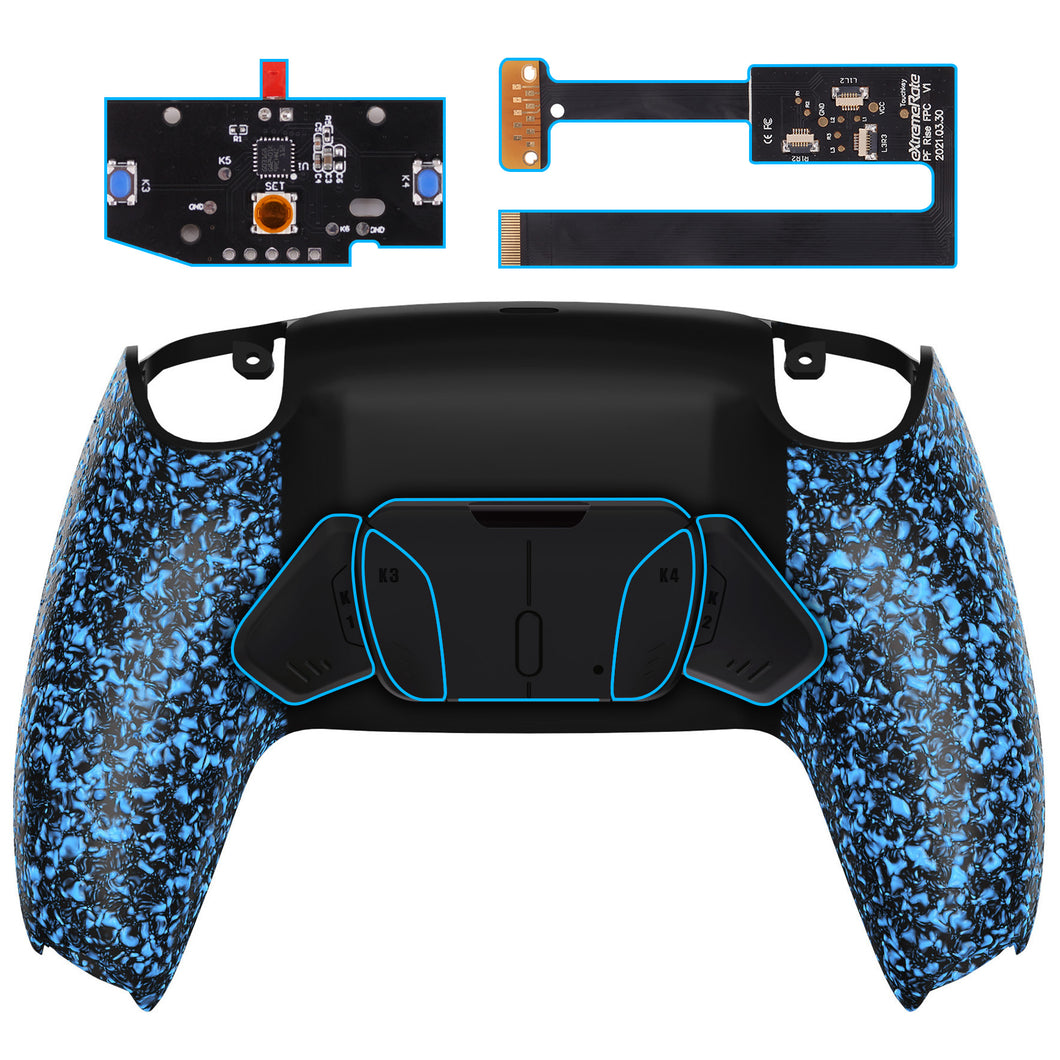 Rubberized Blue Remappable Rise4 Remap Kit With Upgrade Board + Redesigned Back Shell + 4 Back Buttons Compatible With PS5 Controller BDM-010 & BDM-020 - YPFP3005