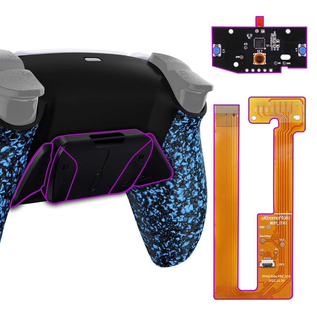 Rubberized Blue Programable Rise4 Remap Kit With Upgrade Board + Redesigned Back Shell + 4 Back Buttons Compatible With PS5 Controller BDM-030 - YPFP3005G3