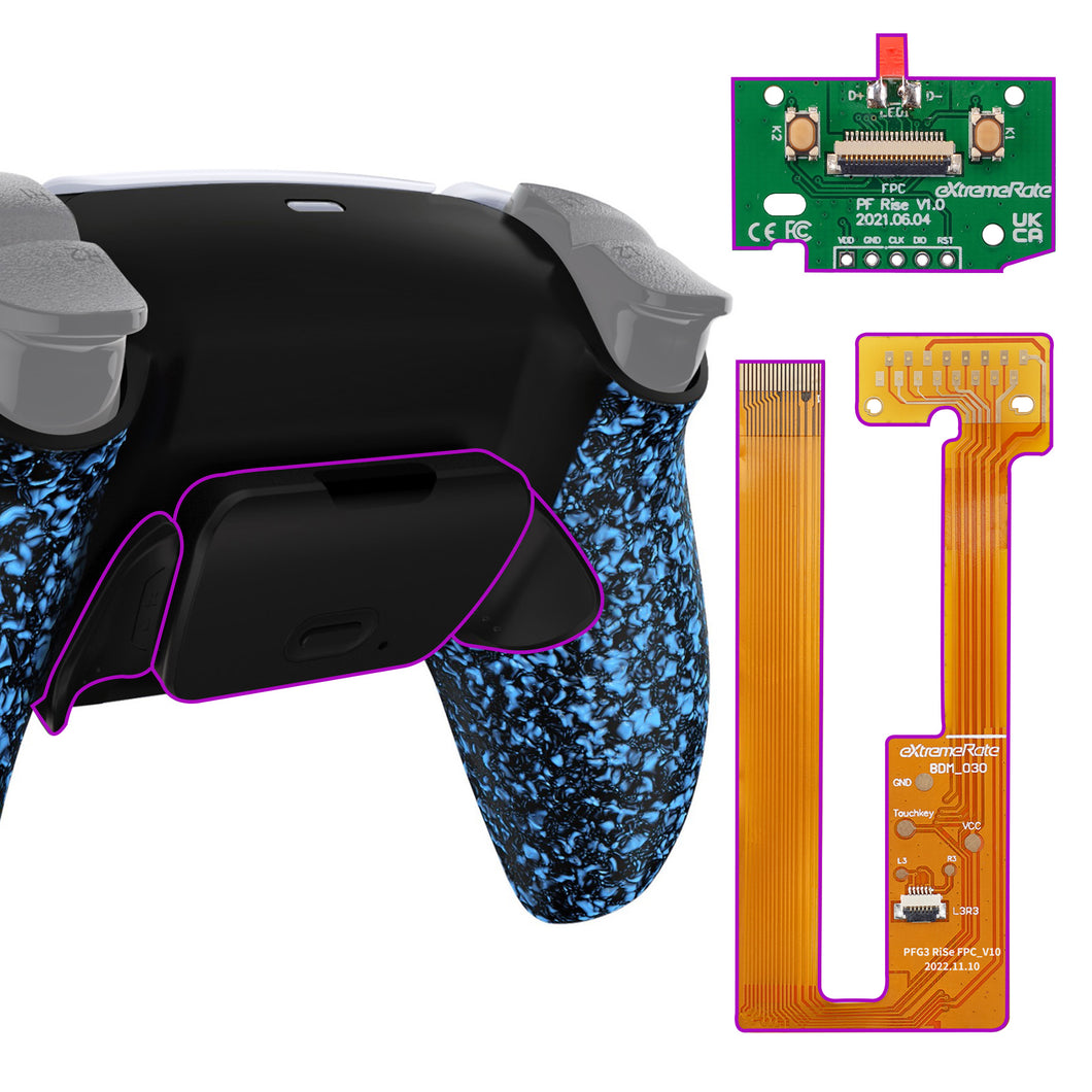 Rubberized Blue Rise 2.0 Remap Kit With Upgrade Board + Redesigned Back Shell + Back Buttons Compatible With PS5 Controller BDM-030 - XPFP3043G3