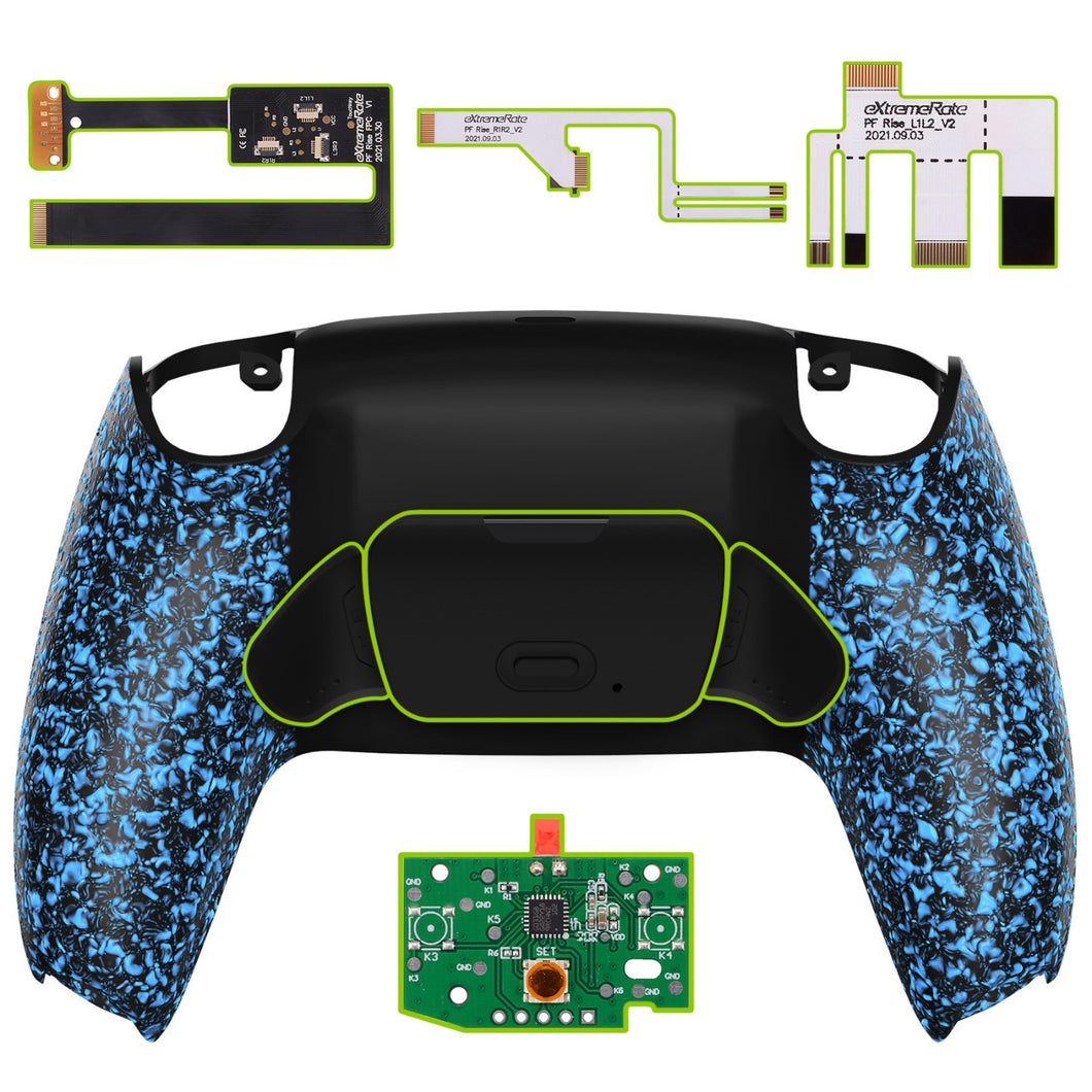 Rubberized Blue Rise 2.0 Remap Kit With Upgrade Board + Redesigned Back Shell + Back Buttons Compatible With PS5 Controller BDM-010 & BDM-020 - XPFP3043G2