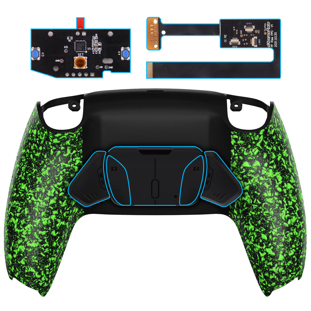 Rubberized Green Remappable Rise4 Remap Kit With Upgrade Board + Redesigned Back Shell + 4 Back Buttons Compatible With PS5 Controller BDM-010 & BDM-020 - YPFP3010