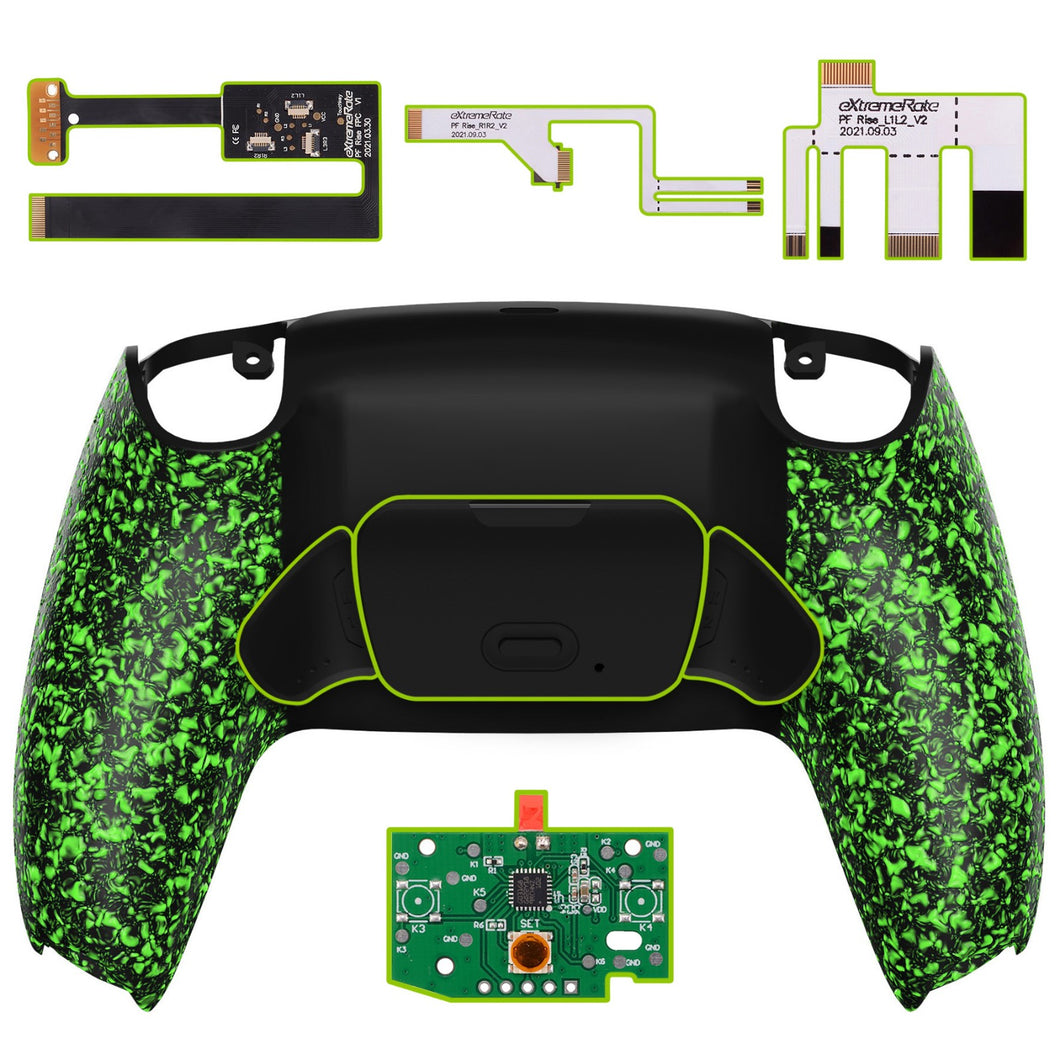 Rubberized Green Rise 2.0 Remap Kit With Upgrade Board + Redesigned Back Shell + Back Buttons Compatible With PS5 Controller BDM-010 & BDM-020 - XPFP3044G2