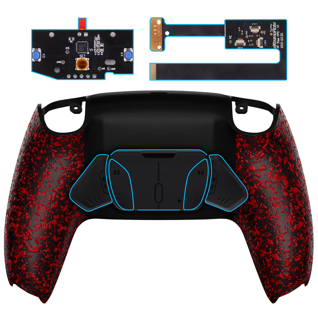 Rubberized Red Remappable Rise4 Remap Kit With Upgrade Board + Redesigned Back Shell + 4 Back Buttons Compatible With PS5 Controller BDM-010 & BDM-020 - YPFP3004
