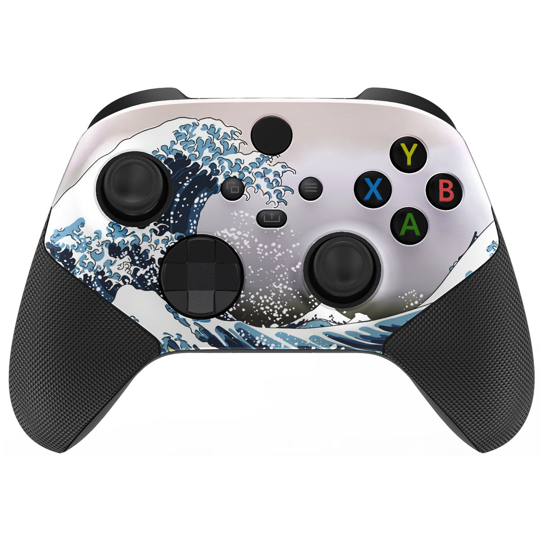 Soft Touch The Great Wave ASR Version Performance Rubberized Grip Front Housing Shell With Accent Rings For Xbox Series X/S Controller & Xbox Core Controller-FX3C1002WS