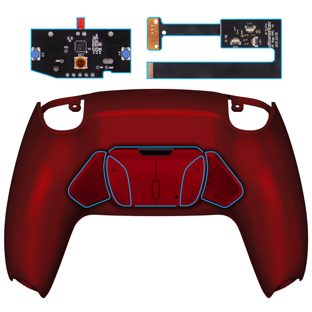 Soft Touch Vampire Red Remappable Rise4 Remap Kit With Upgrade Board + Redesigned Back Shell + 4 Back Buttons Compatible With PS5 Controller BDM-010 & BDM-020 - YPFP3007