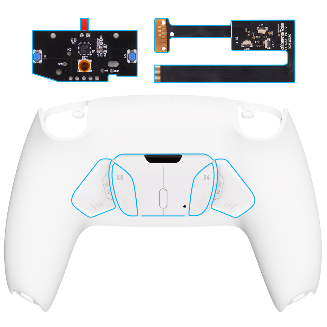 White Remappable Rise4 Remap Kit With Upgrade Board + Redesigned Back Shell + 4 Back Buttons Compatible With PS5 Controller BDM-010 & BDM-020 - YPFP3006
