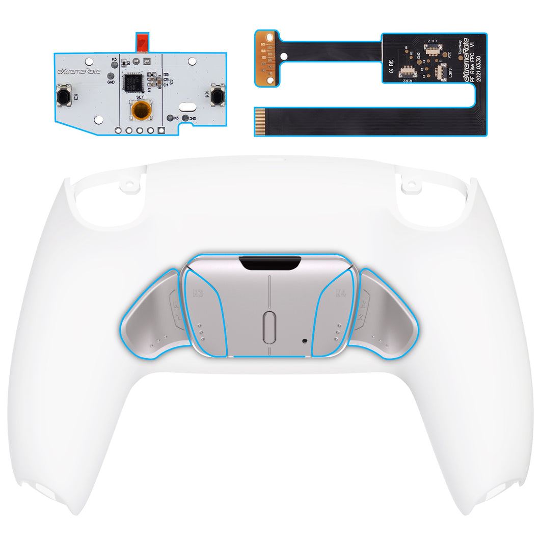 White Real Metal Buttons (RMB) Version Rise 4.0 Remap Kit With Upgraded Board + Redesigned Back Shell + Remappable Back Buttons Compatible With PS5 Controller BDM-010 & BDM-020 - YPFJ7008