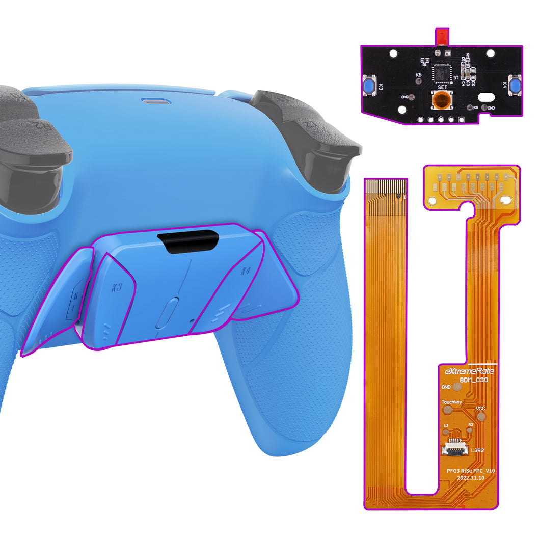 Starlight Blue Rubberized Grip Programable Rise4 Remap Kit With Upgrade Board + Redesigned Back Shell + 4 Back Buttons Compatible With PS5 Controller BDM-030 - YPFU6006G3