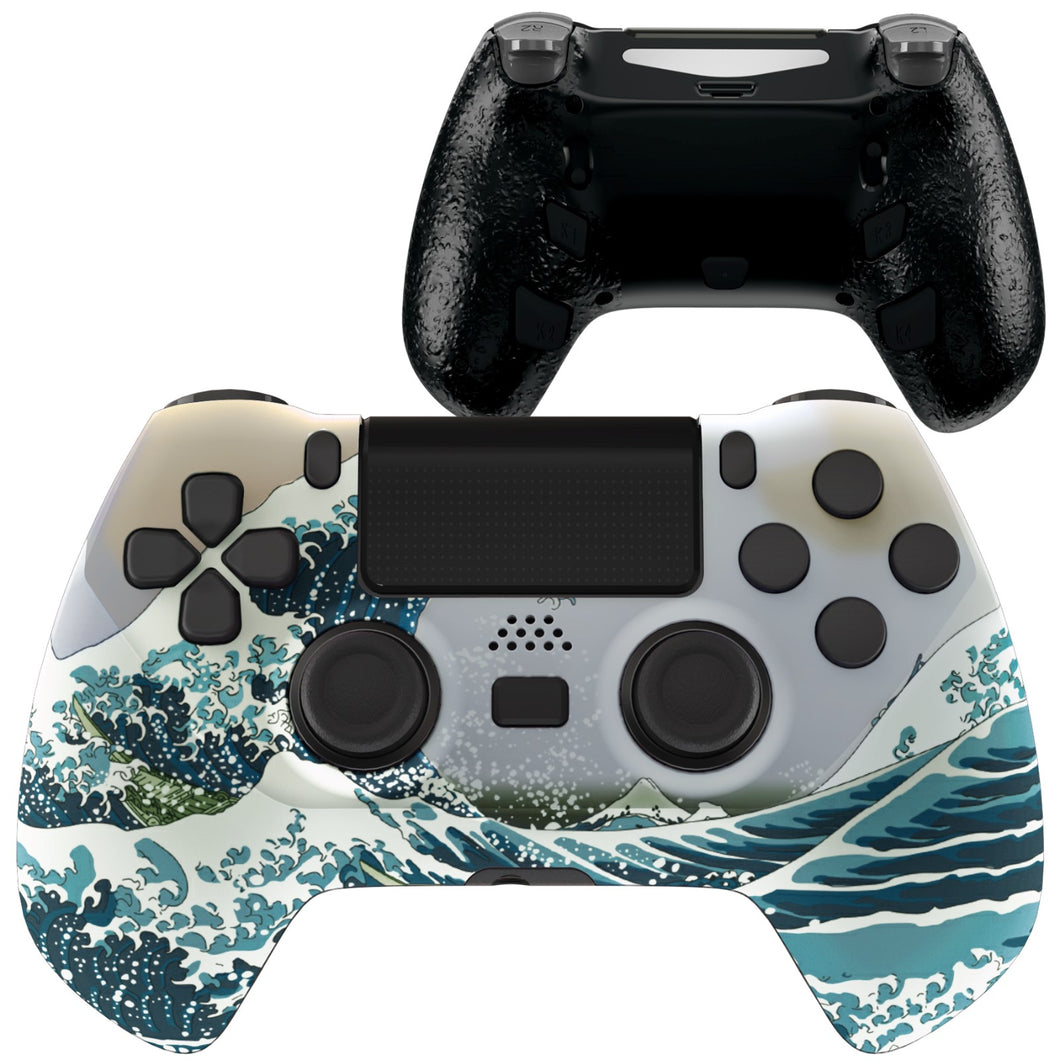 The Great Wave Kanagawa Decade Tournament Controller(DTC) Upgrade Kit With Upgrade Board & Ergonmic Shell & Back Buttons & Trigger Stops Compatible With PS4 Controller JDM-040/050/055-P4MG007