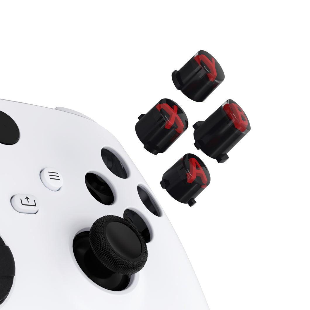 Three-Tone Black & Clear With Carmine Red Classic Symbols Replacement Custom ABXY Action Button For Xbox Series X & S Controller / Xbox One S & X Controller/ Xbox Elite V1/V2 Controller - JDX3M002WS