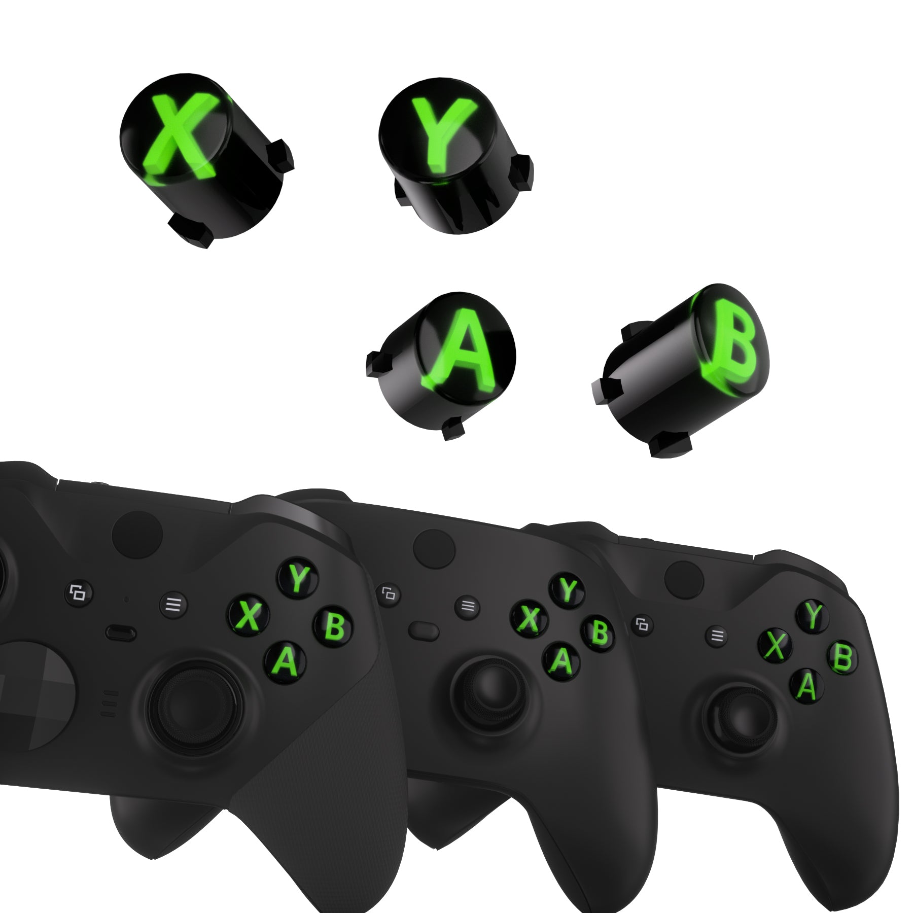 Three-Tone Black \u0026 Clear With Green Classic Symbols Replacement Custom ABXY  Action Button For Xbox Series X \u0026 S Controller / Xbox One S \u0026 X Controller/  Xbox Elite V1/V2 Controller -, image size:1800x1800