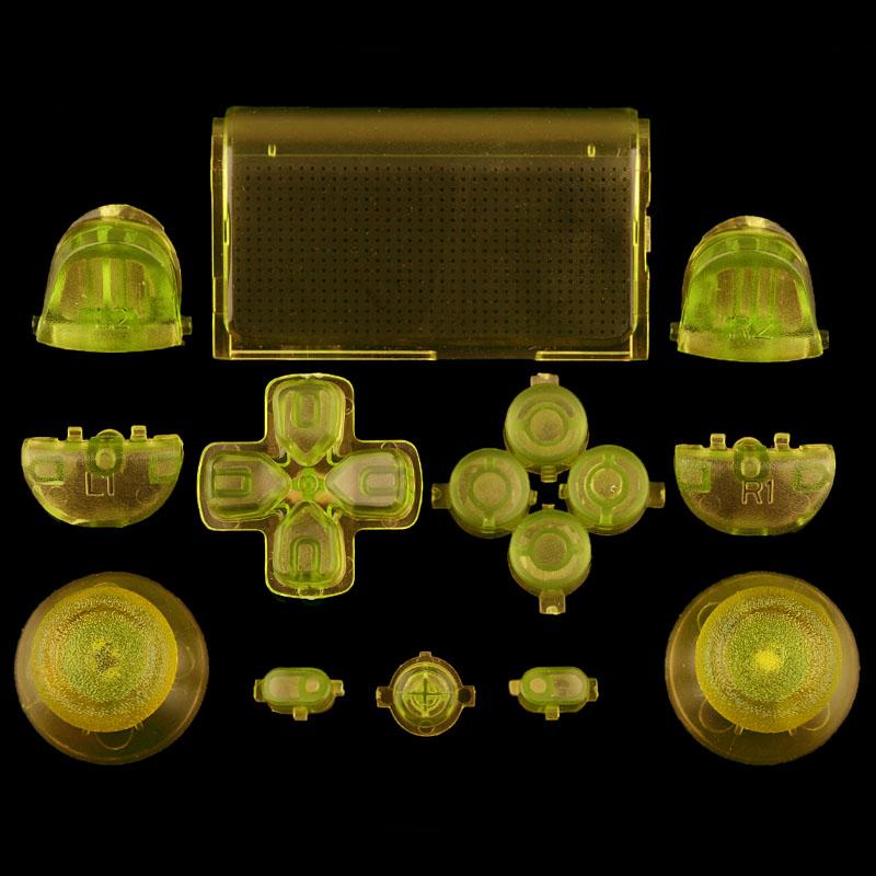 Transparent Yellow Thumbsticks + Dpad + R1L1 + R2L2 + Share Option Home + Buttons + Touch Pad Compatible With PS4 Controller-P4J0415