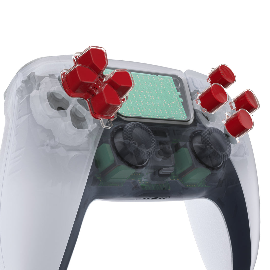 Two-Tone Carmine Red & Clear Replacement Custom No Letter Imprint Dpad Action Buttons Compatible With PS5 Controller - JPFG004WS - Extremerate Wholesale