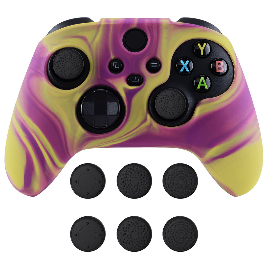 Two Tone Purple & Yellow Camouflage Anti-slip Silicone Cover Skin With Black Thumb Grip Caps For Xbox Series X/S Controller-BLX3013
