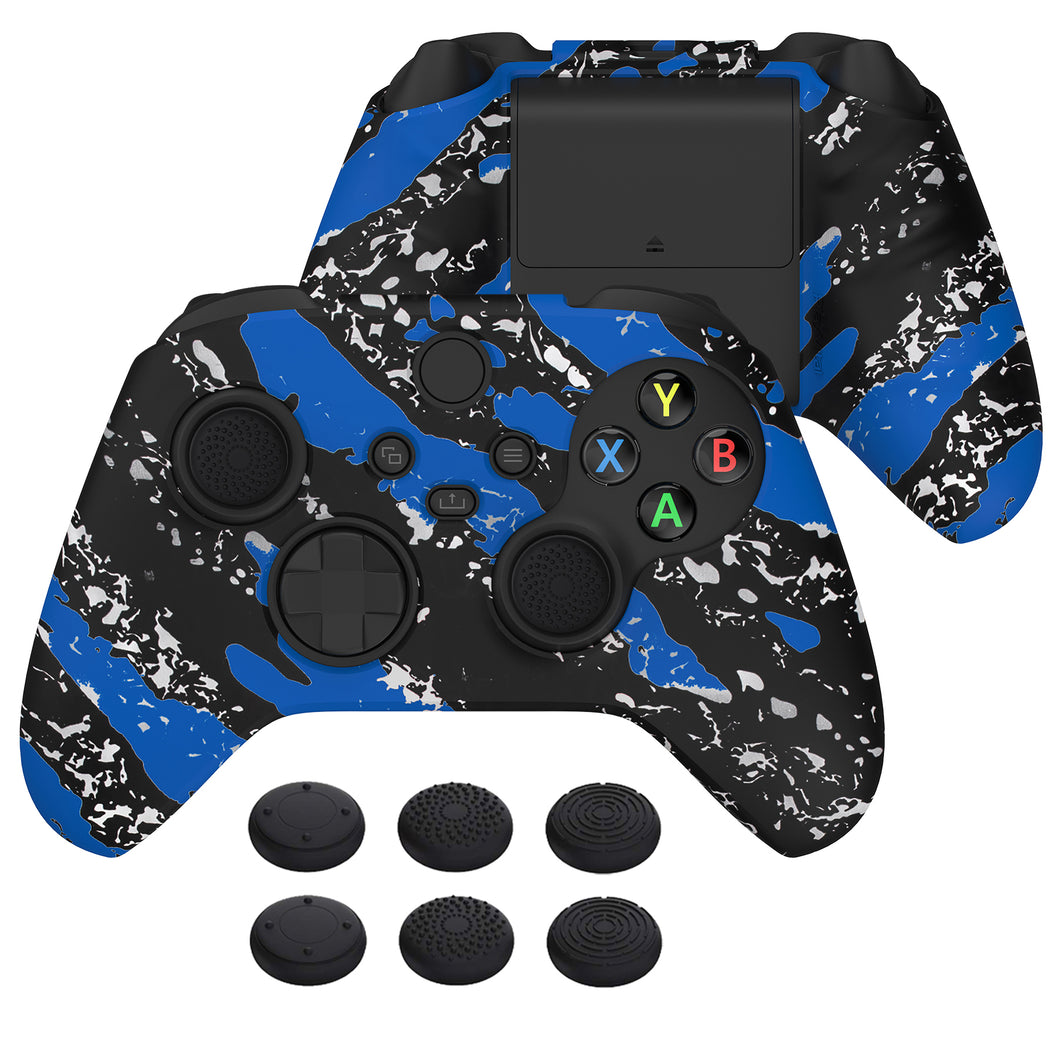 Water Transfer Printing Blue Splash Anti-slip Silicone Cover Skin With Black Thumb Grip Caps For Xbox Series XS Controller-BLX3019