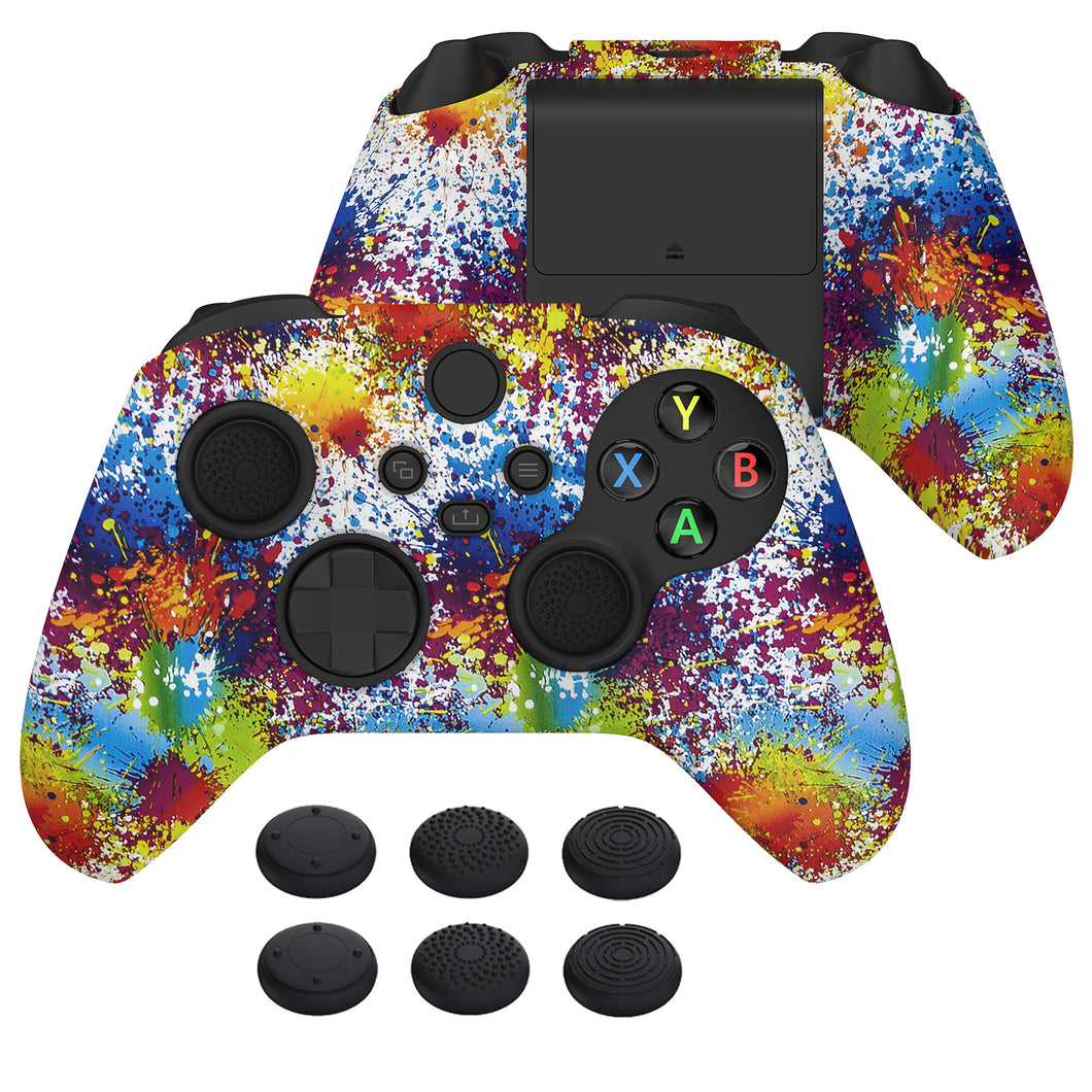 Water Transfer Printing Colorful Splash Anti-slip Silicone Cover Skin With Black Thumb Grip Caps For Xbox Series XS Controller-BLX3021
