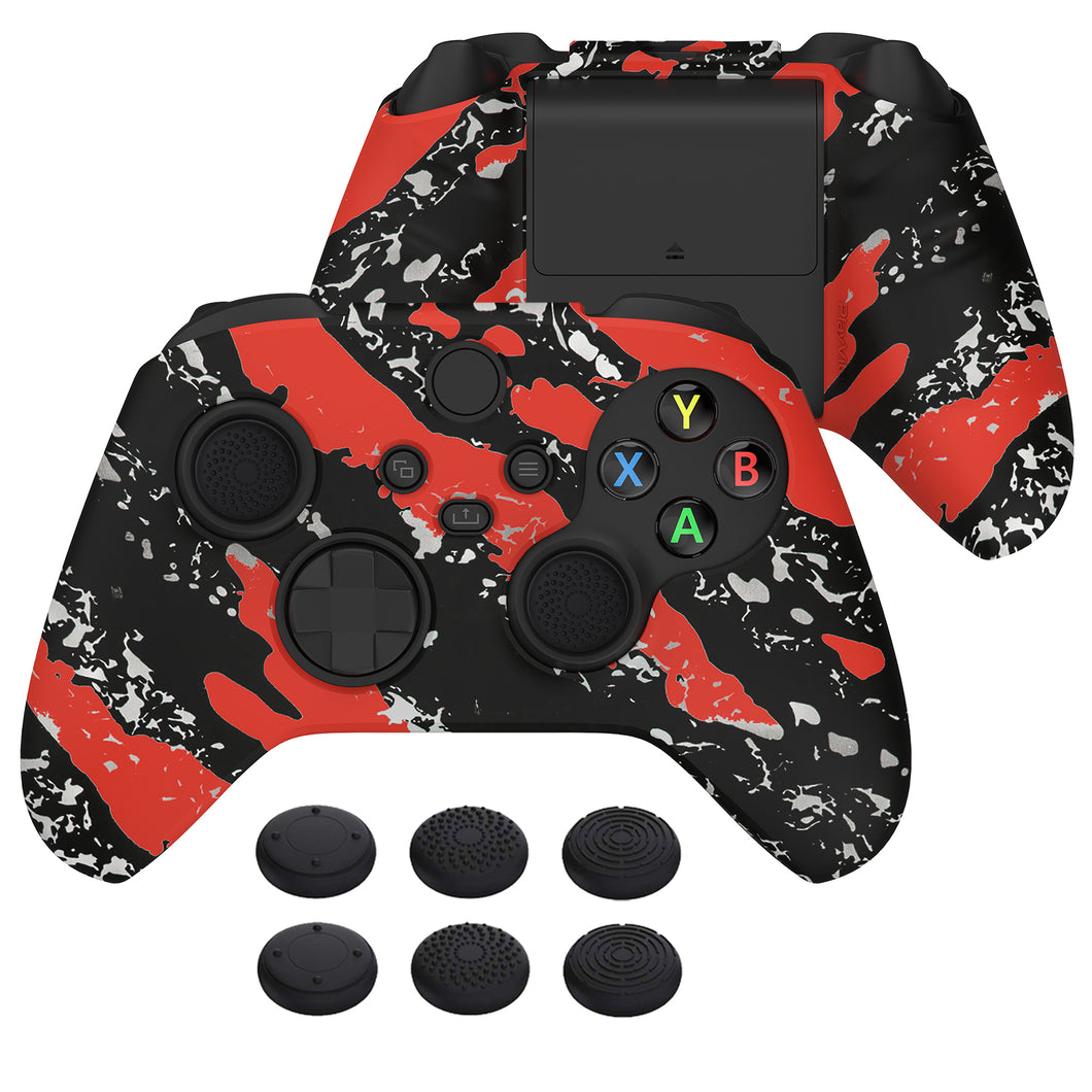 Water Transfer Printing Red Splash Anti-slip Silicone Cover Skin With Black Thumb Grip Caps For Xbox Series XS Controller-BLX3018