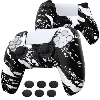 Water Transfer Printing White Splash Anti-slip Silicone Cover Skin With Black Thumb Grip Caps For PS5 Controller-KOPF023 - Extremerate Wholesale