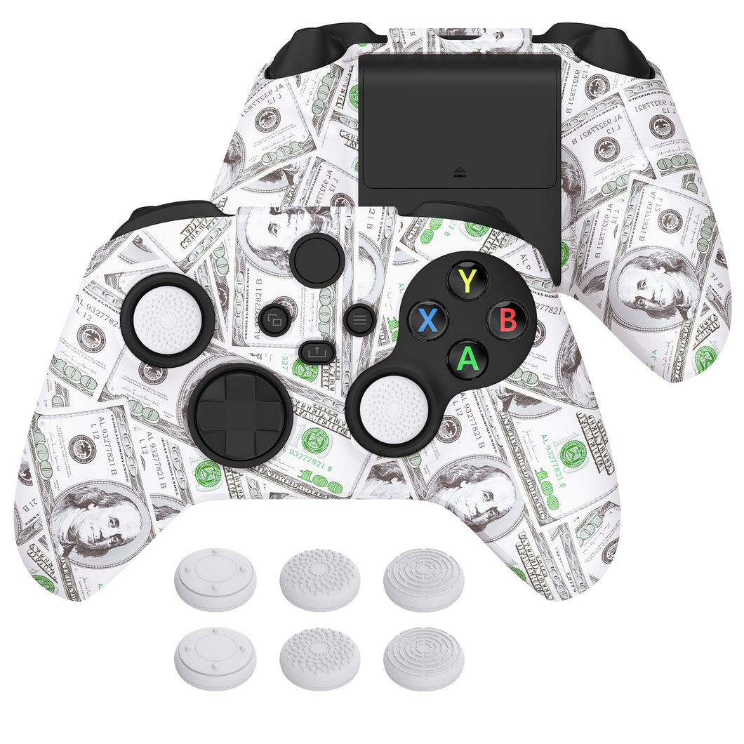 Water Transfer Printing $100 Dollars Splash Anti-slip Silicone Cover Skin With White Thumb Grip Caps For Xbox Series XS Controller-BLX3022