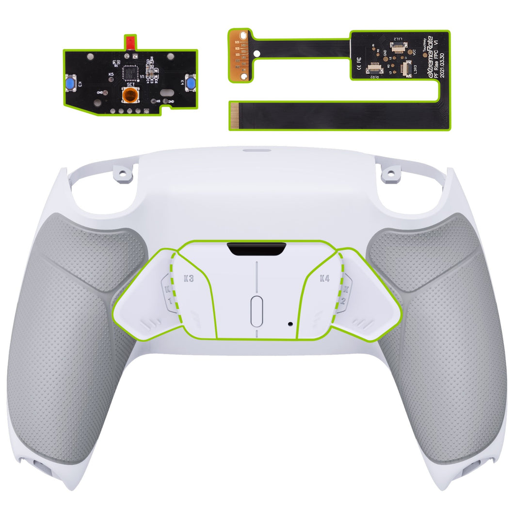 White Rubberized Grip Remappable Rise4 Remap Kit With Upgrade Board + Redesigned Back Shell + 4 Back Buttons Compatible With PS5 Controller BDM-010 & BDM-020 - YPFU6002