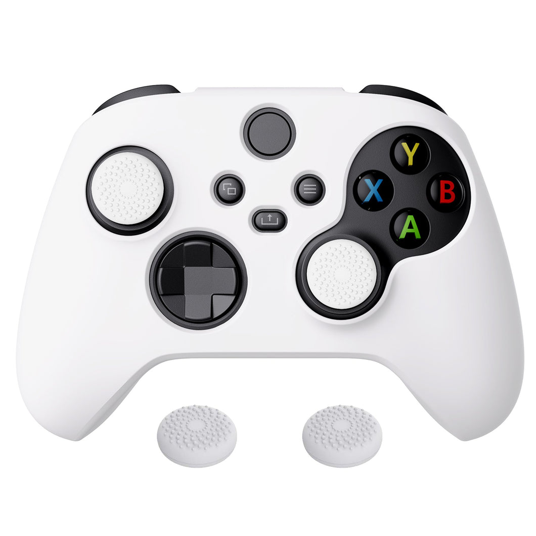 White Pure Series Anti-Slip Silicone Cover Skin With White Thumb Grip Caps For Xbox Series X/S Controller-BLX3002