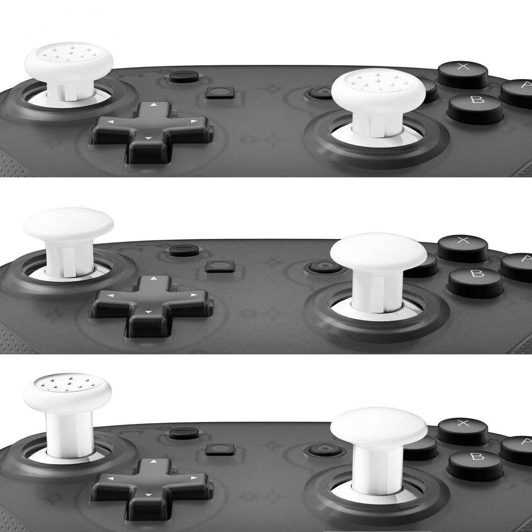 White ThumbsGear Interchangeable Ergonomic Thumbsticks for NS Pro Controller with 3 Height Domed and Concave Grips Adjustable Joystick-KRM522WS