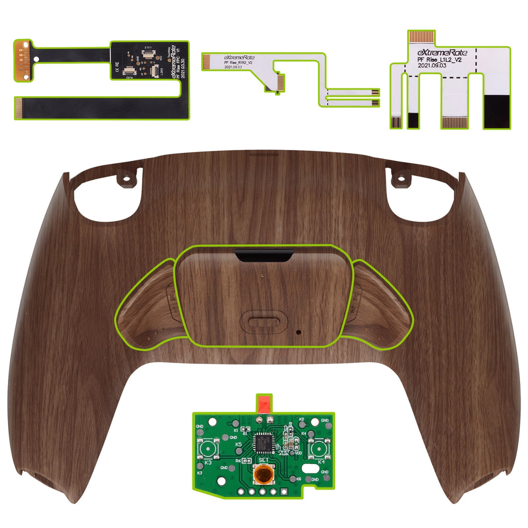Soft Touch Wooden Grain Rise 2.0 Remap Kit With Upgrade Board + Redesigned Back Shell + Back Buttons Compatible With PS5 Controller BDM-010 & BDM-020 - XPFS2001G2