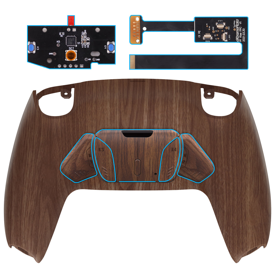 Wooden Grain Rise4 Remap Kit With Upgrade Board + Redesigned Back Shell + 4 Back Buttons Compatible With PS5 Controller BDM-010 & BDM-020 - YPFS2001