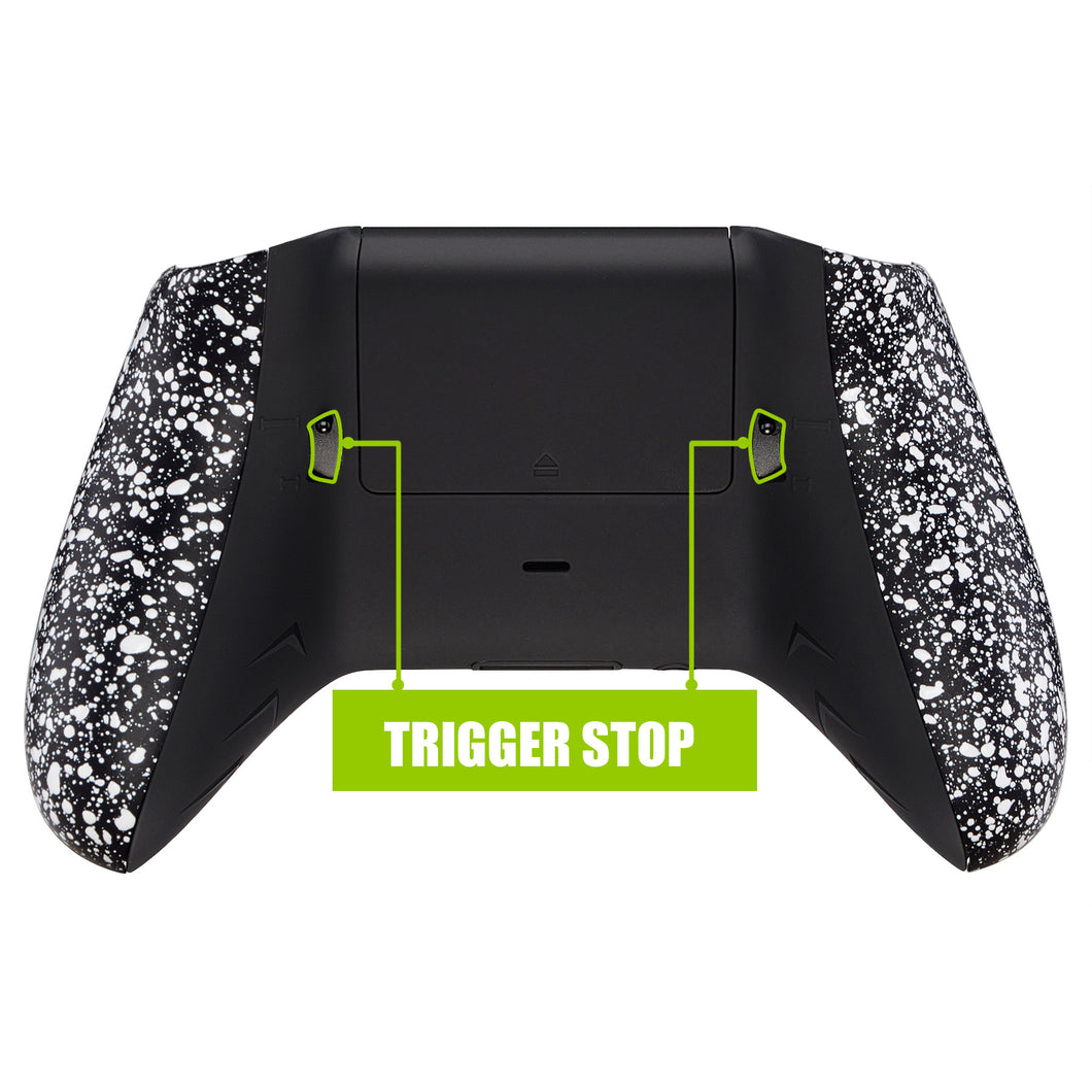 Flash Shot Trigger Stop Bottom Shell Kit for Xbox One S & One X Controller, Redesigned Shell & Rubberized White Handle Grips & Dual Trigger Locks for Xbox One S X Controller Model 1708-X1GZ004