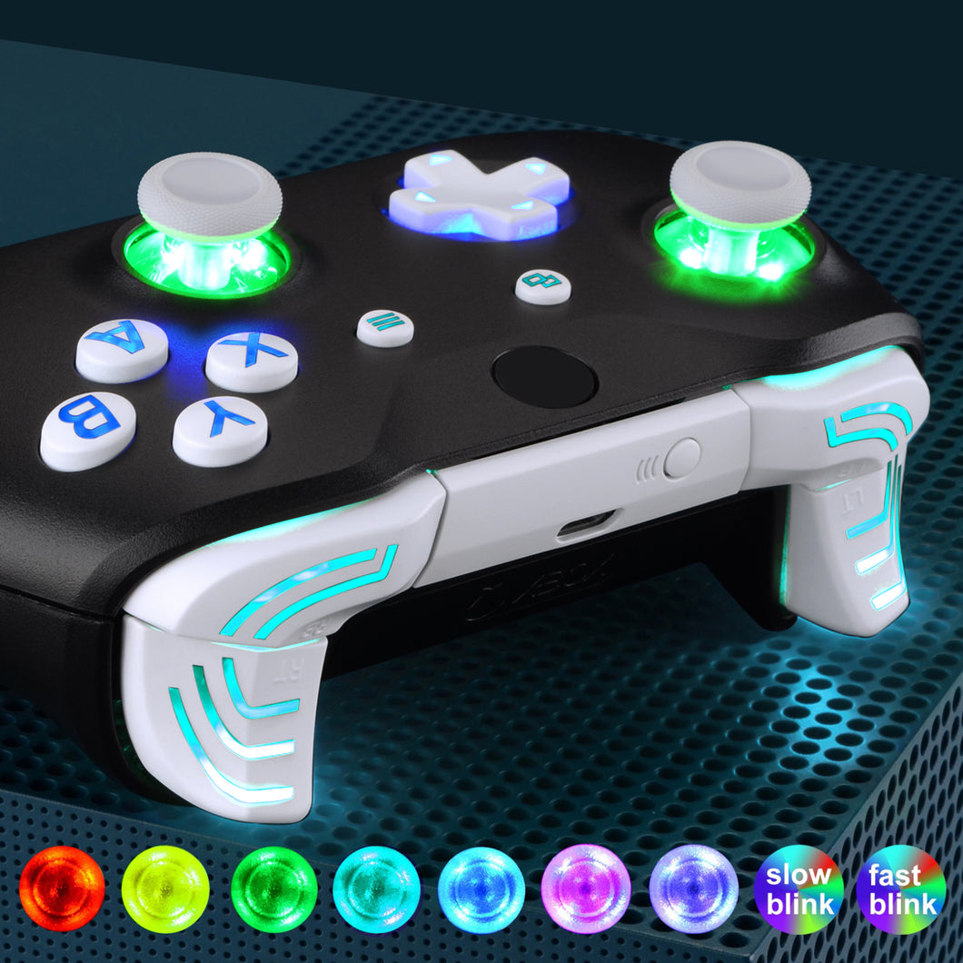 Matte UV White Multi-Colors Luminated Dpad Thumbsticks Start Back ABXY Action Buttons, Classic Symbols Buttons DTFS (DTF 2.0) LED Kit For Xbox One S/X Controller-X1LED07