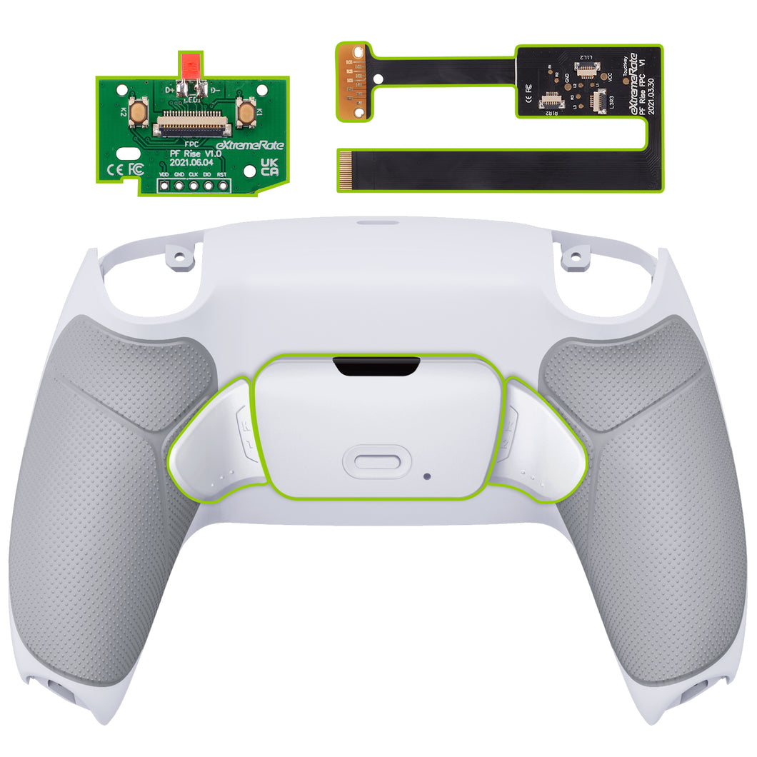 White Rubberized Grip Remappable Rise 2.0 Remap Kit With Upgrade Board + Redesigned Back Shell + Back Buttons Compatible With PS5 Controller BDM-010 & BDM-020 - XPFU6002